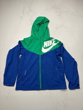 Nike Windbreaker Jacket Blue Green Loose Fit - Boys L
